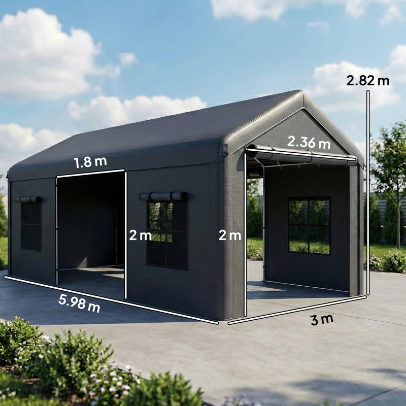 Outsunny 3 x 6 m Heavy Duty Carport with Galvanised Frame, Dark Grey