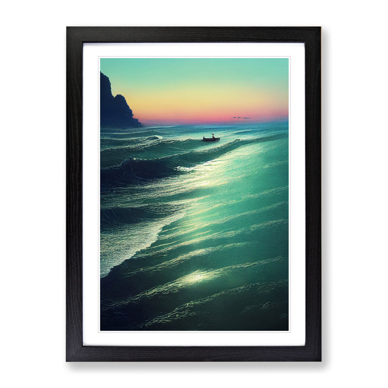 Boat By The Coast - Wall Art, Black Framed, 48cm H x 36cm W, White