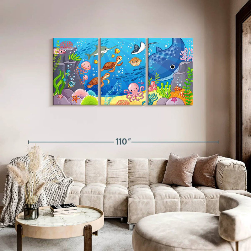 'Cartoon Underwater Animals, 39" H x 80" W