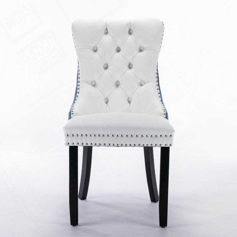 Chaise rembourrée en polyuréthane et velours, Blanc / Bleu
