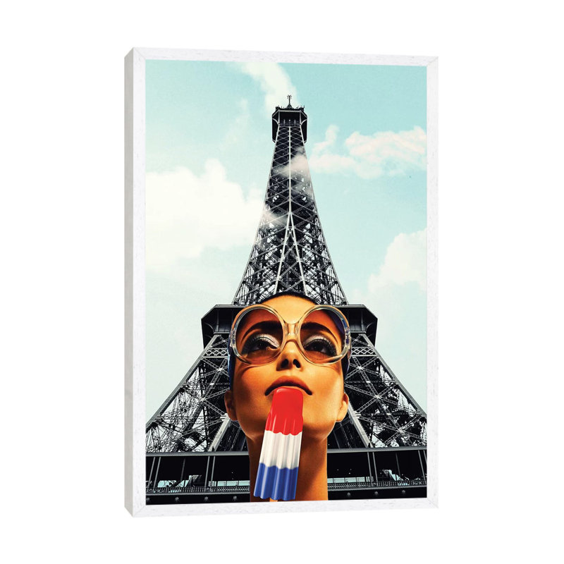 Summer In Paris by Kiki C Landon - Print on Canvas, White Framed, 66.04cm H x 45.72cm W x 3.81cm D