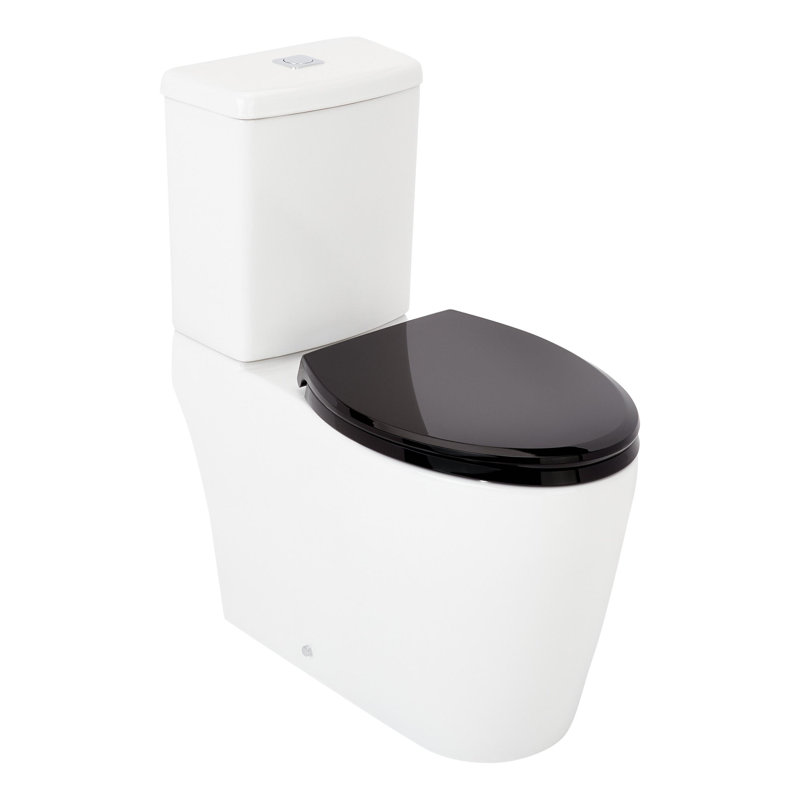 Grayvik 1.28 GPF Two Piece Elongated Toilet, Black/White/Polished Chrome
