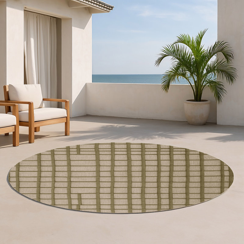 Tapis gris intérieur et extérieur Trellis, Rond 5 pi