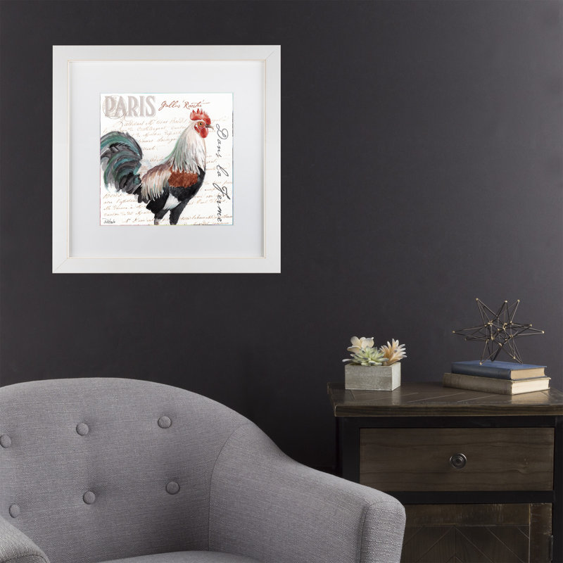 « à la ferme coq iii », impression sur toile, H 11 po x l 14 po x P 0,5 po, Cadre noir, Blanc