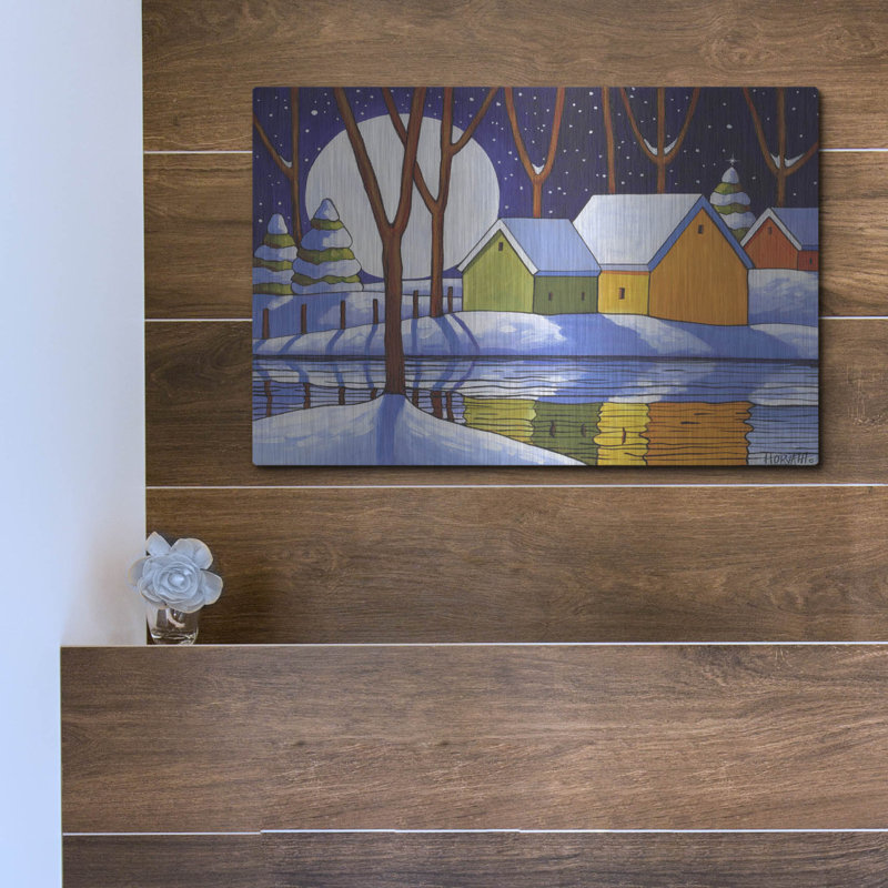 «Reflection Winter Night» par Cathy Horvath-Buchanan, art mural en métal, H 12 po x l 16 po