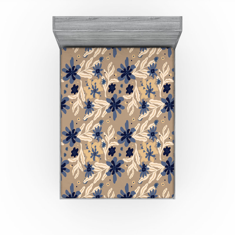 Drap-housse Ambesonne, Bleu ciel foncé / bleu / motif floral coquille d', Drap-housse très grand californien