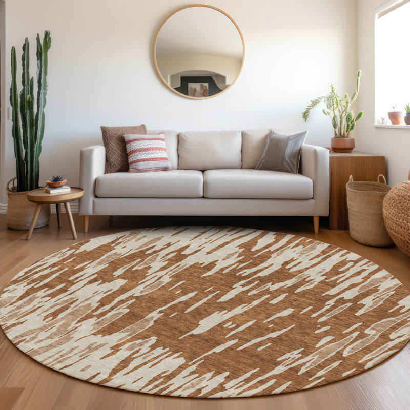 Premium Machine Washable Prisco Paprika Rug, Round 8'
