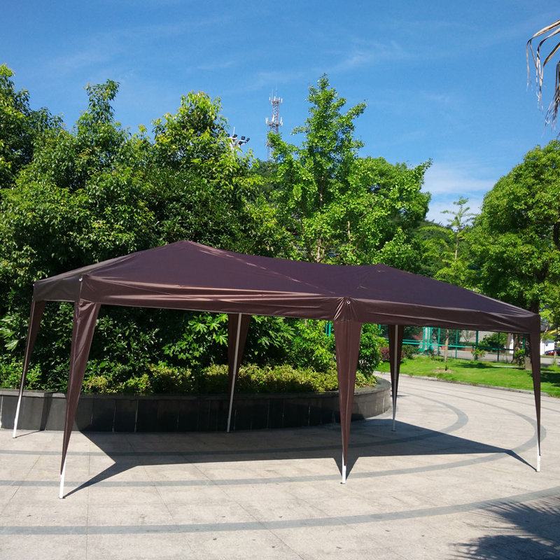 19,5 pi L 10 pi. D Pavillon de jardin escamotable en métal, Brun café