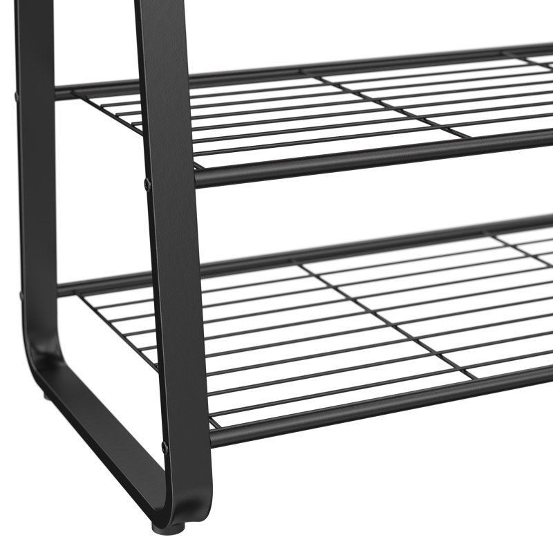 Modern Walnut Metal Frame 2-Shelf Shoe Bench