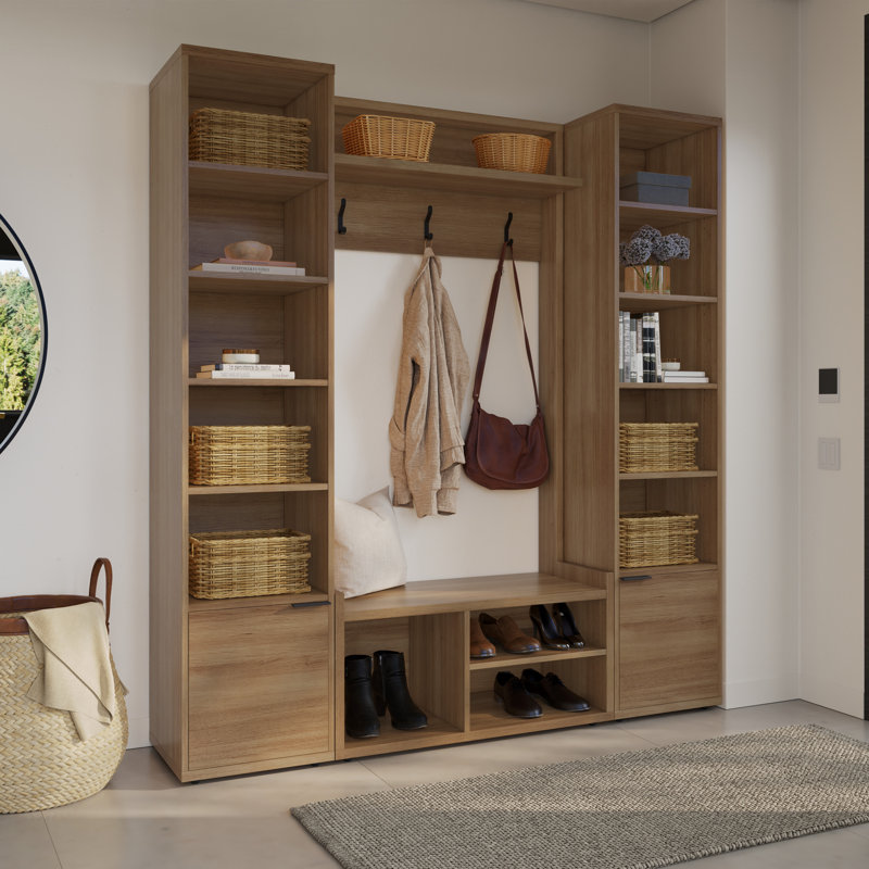 Porto Entryway Hall Tree with 2 Storage Towers, Brown