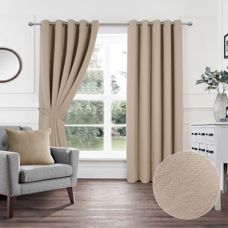 Chacra Room Darkening Curtain Pair, Latte, Width 165 x Drop 137cm