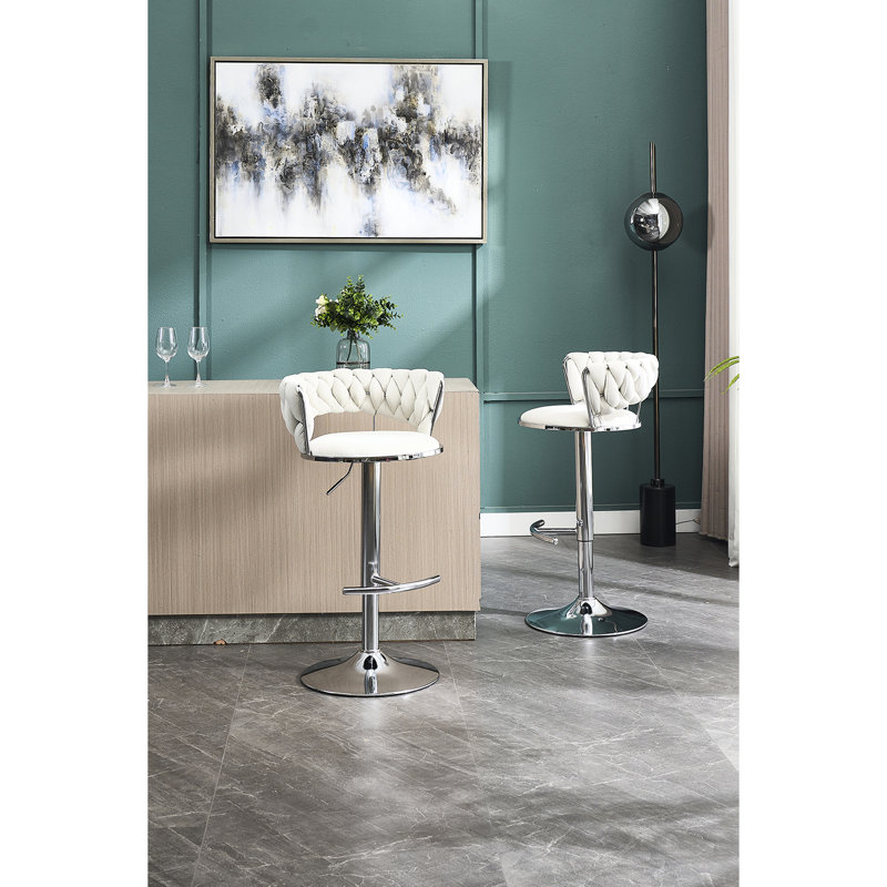 Tabouret de bar Sylvester 2, velours crème, base en métal, hauteur réglable, pivot pour une assise confortable et élégante de 2 tabourets, base avec siège en velours, divers espaces