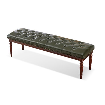 Green Modern Style Wood Upholstered Bedroom and Entryway Leather Long Bench