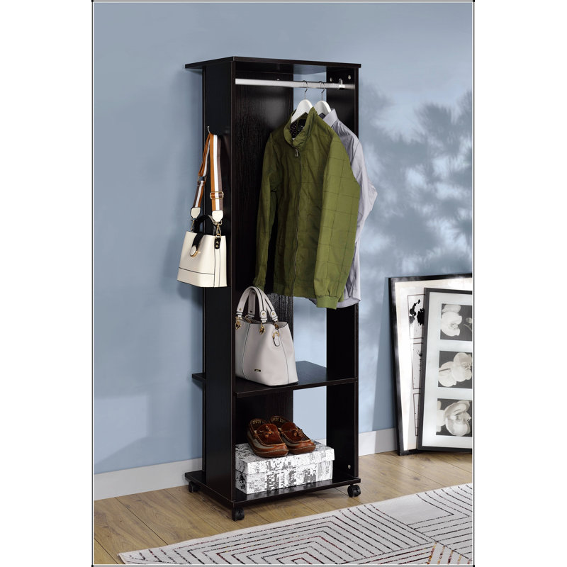 Porte-manteau Kolen au fini espresso avec patères et banc de rangement, idéal pour des entrées organisées et élégantes.