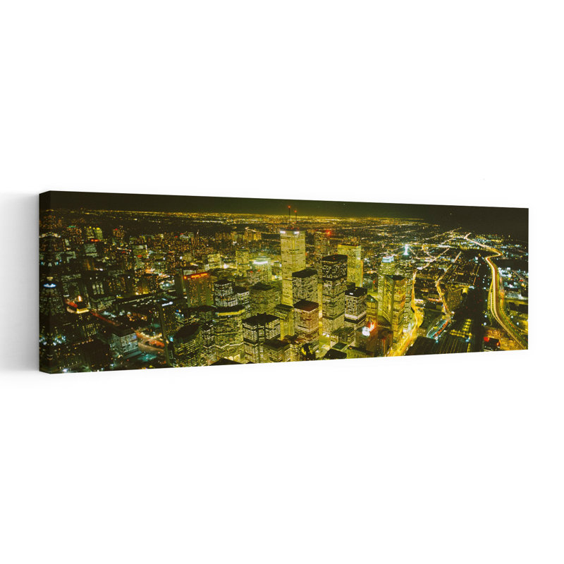 High angle view of a city lit up at night View from CN Tower Toronto Ontario Canada 1 Piece Wrapped Canvas Panoramic Wall Art