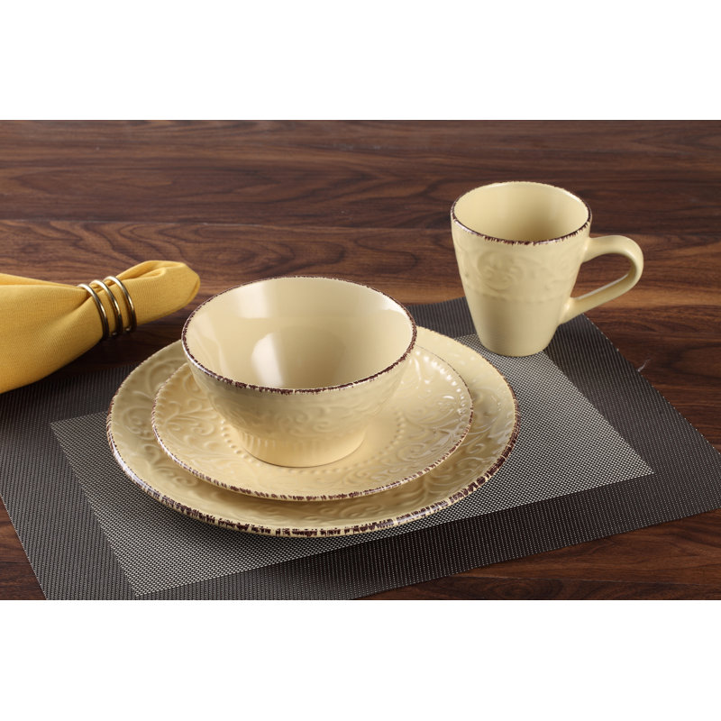 Service de table en grès 16 pièces Lorren Home Trends Lorren, service pour 4, Jaune