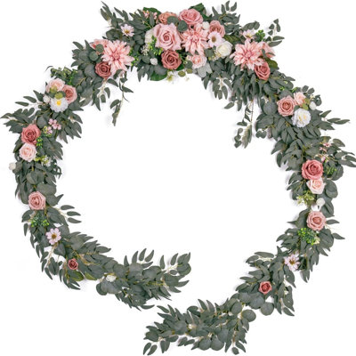 Guirlande de mariage artificielle arche de mariage 9 pi rose et eucalyptus, verdure, décoration de table chérie, guirlande florale pour manteau de cheminée, centres de table, toile de fond