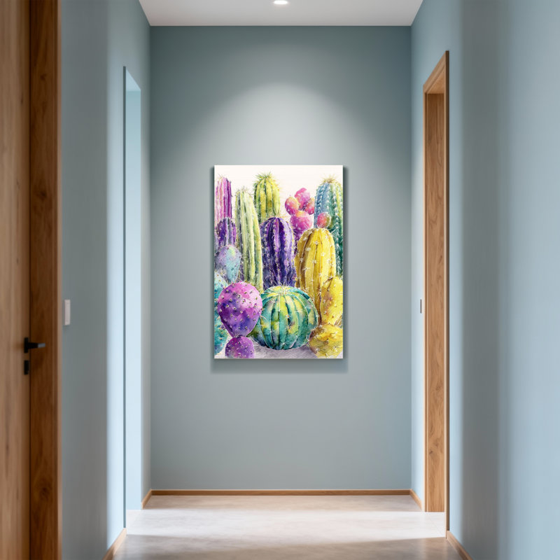 Plantes et fleurs, impression de cactus coloré aquarelle, H 24 po x l 16 po