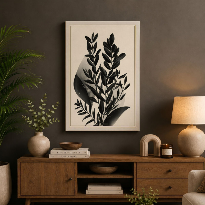 Study Botanical - Wrapped Canvas, 36x24 - 91.4 x 61.0 cm, Teal Border