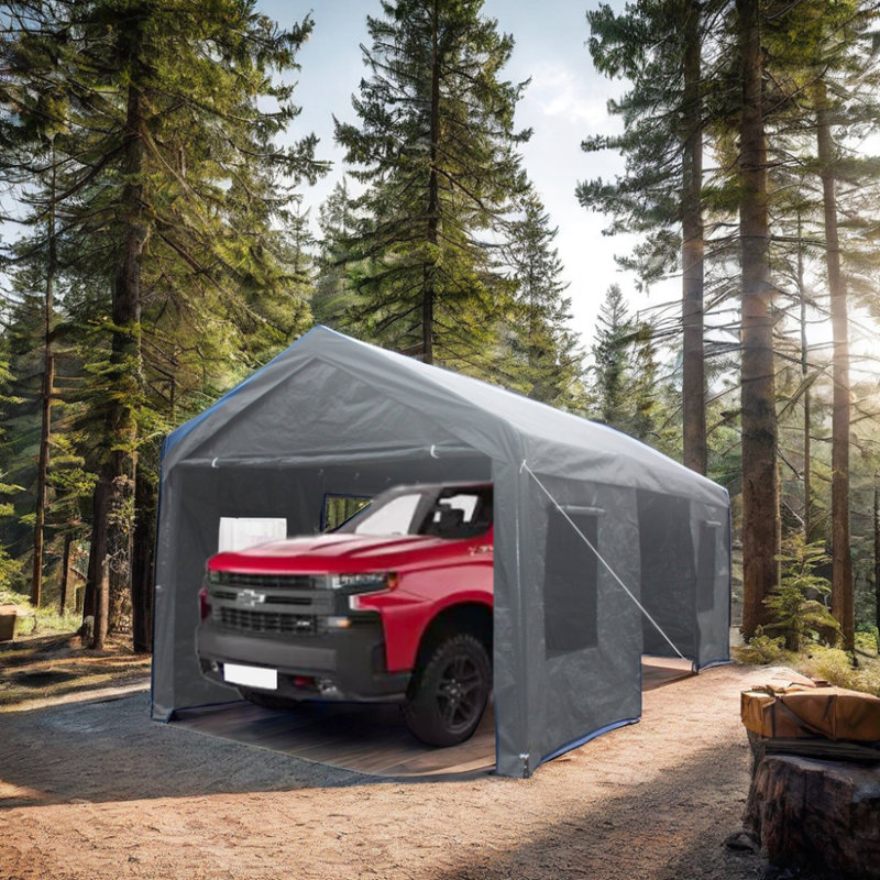 Abri d'auto 10 x 20 pi avec abri de jardin, gris - beaucoup d'espace pour les voitures, installation et démontage faciles de la structure de l'abri d'auto, ventilation des fenêtres en maille, tout usage