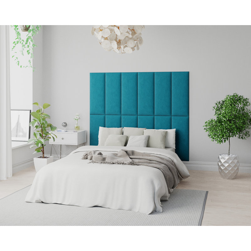 Karynn 30 cm x 75 cm Peel and Stick Upholstered Wall Paneling in Teal
