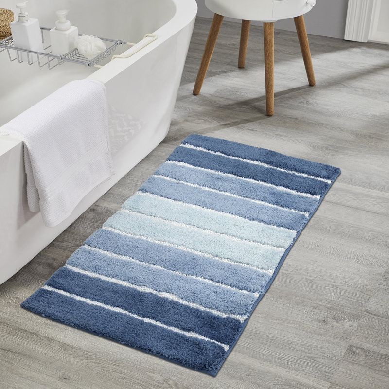 Tapis de bain ombré à rayures, L 32 po x l 20 po, Bleu