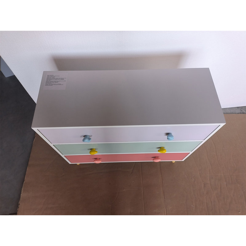Commode 3 tiroirs pour enfants, Blanc / orange / vert