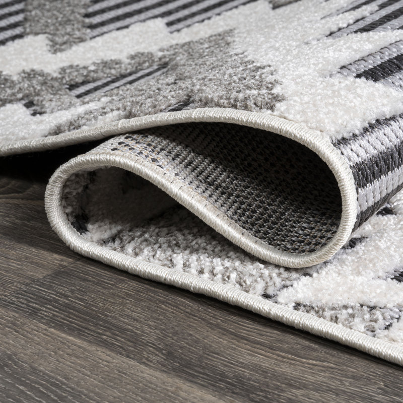 Tapis intérieur / extérieur gris / blanc / noir Joaquin, Rectangle de 5 pi x 8 pi