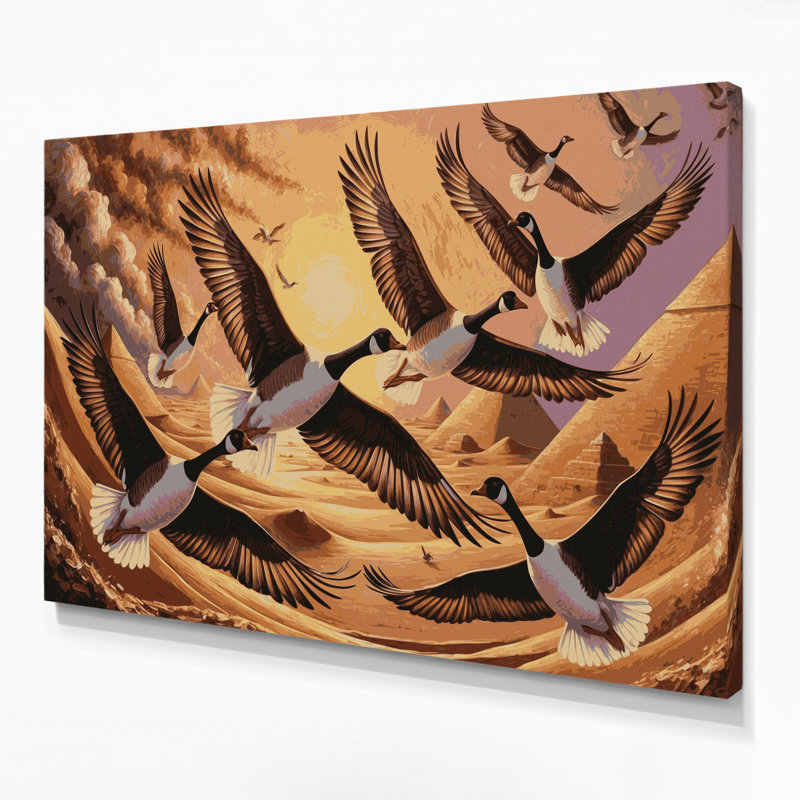 Oiseaux égyptiens, toile d'oie brune, H 11 po x l 14 po
