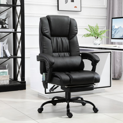 High Back Office Chair, 6 Vibration Points Massage, Pu Leather, Ergonomic, Remote Control, Adjustable Height, Footrest, Black Massage Chair With Point