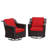 2-Piece PE Wicker Outdoor Lounge Swivel Chair with 4" Thick Red Cushions-570767148