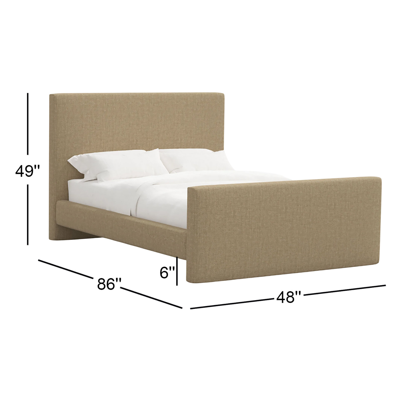 Linen Upholstered Platform Bed, Twin, Relaxed Burlap Linen