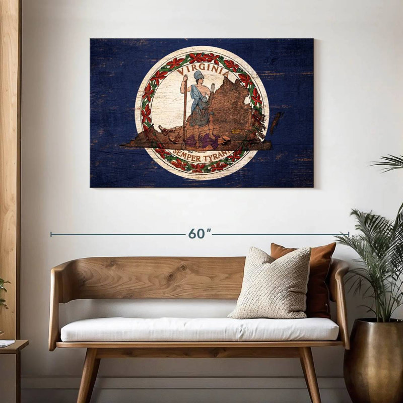 Borges State Map Over Virginia Flag, 30" H x 45" W