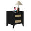  Table de chevet 2 tiroirs d'inspiration rotin avec station de charge, table de chevet avec tiroirs, table de chevet pour chambre à coucher, table de bout ou table d'appoint pour le salon, P 15,5 po x l 18,9 po x H 21,7 po, noir-1630829449