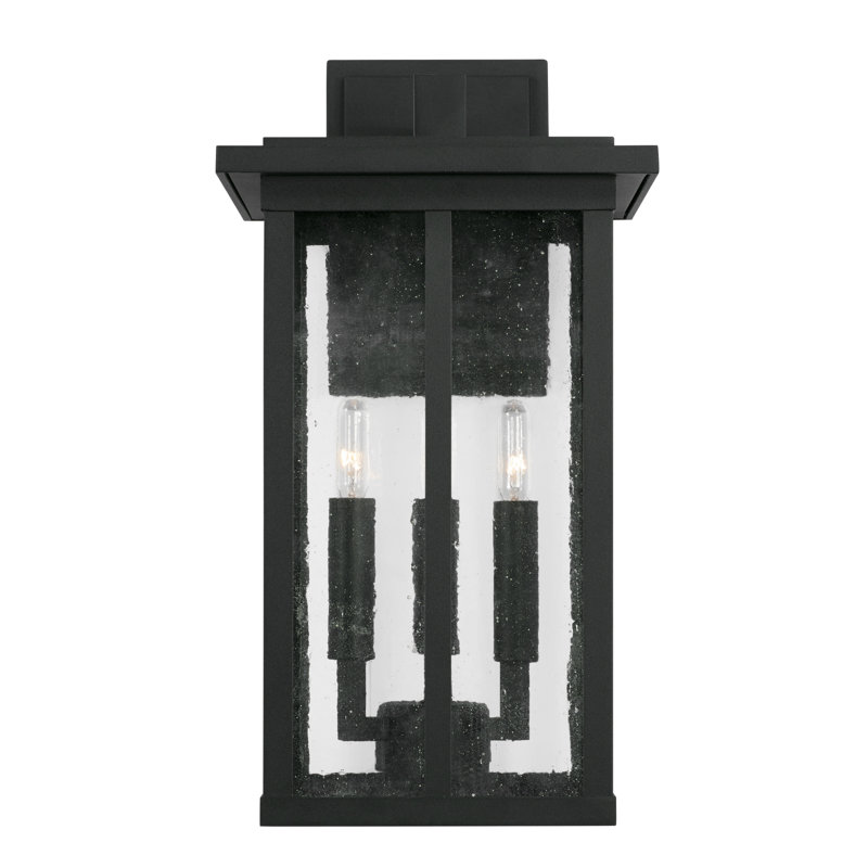 Lanterne murale d'extérieur en verre à 3 lumières H 18 po, Noir