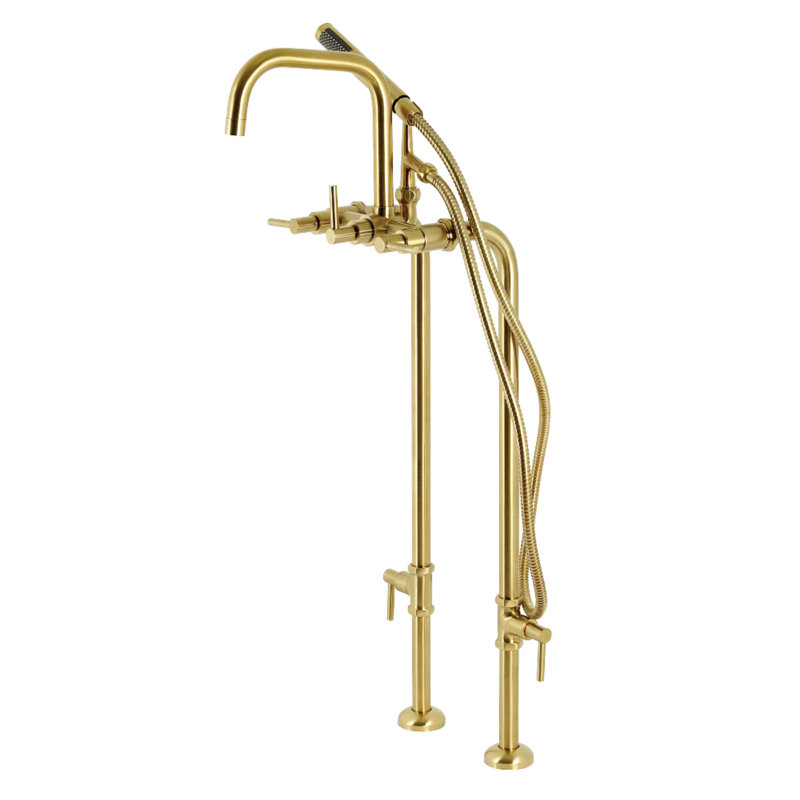 Robinet de baignoire autoportant Kingston avec ligne d'alimentation et valve d'arrêt Kingston, Laiton brossé, Levier