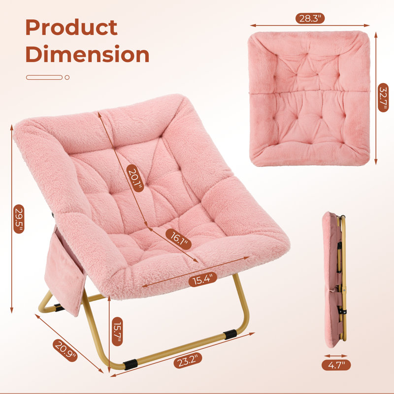 Comfy Saucer Chair, Foldable Lounge Chair, Soft Faux Fur Reading Chair For Teens Adults, Folding Lazy Chair/moon Chair For Living Room, Bedroom, Dorms, X-large Pink