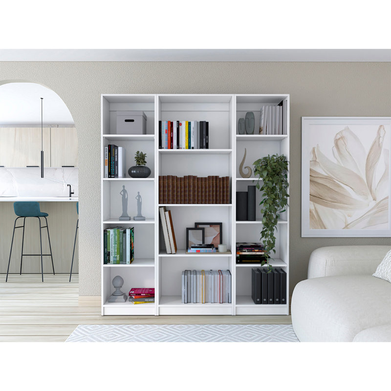 Davie 3 Piece Home Bookcase Set, 60" Wide With 14 Shelves ,  Living Room Set Set  White, White