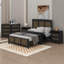 Ensemble de chambre à coucher 4 pièces, lit plateforme de ferme avec décoration en bois, table de chevet et commode avec poignée en métal-112402304-112402307