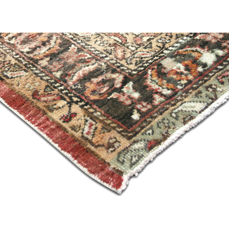 Tapis de couloir unique en laine noué à la main des années 1960 de 5 pi 1 po x 13 pi 8 po en rouge / beige