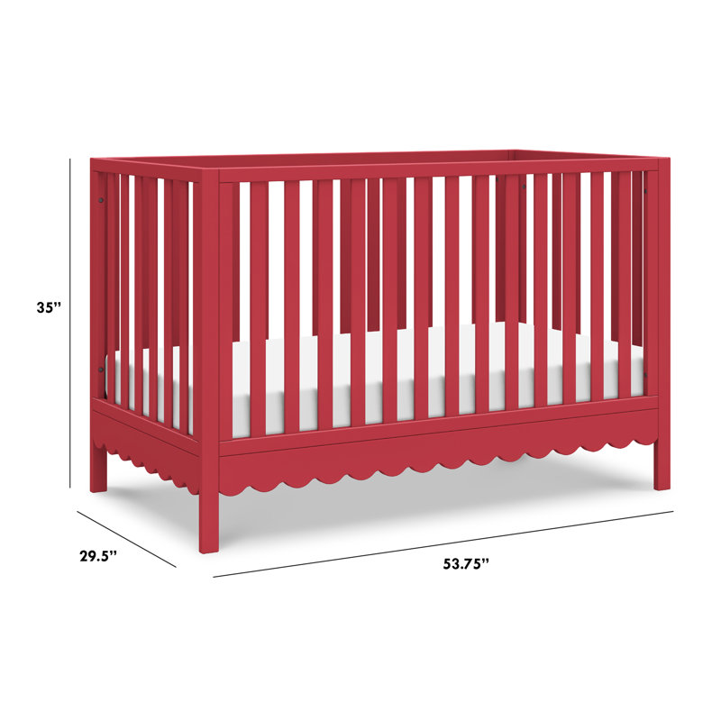 Sammy Scallop Strawberry Red Convertible Pine Wood Crib