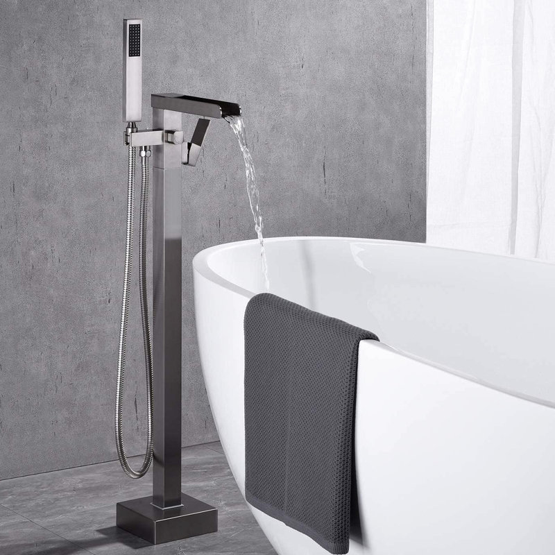 Robinet de baignoire pour salle de bain - Fixé au sol, avec poignée à levier et douche à main pratique, fixation moderne et résistance à la corrosion pour une durabilité accrue