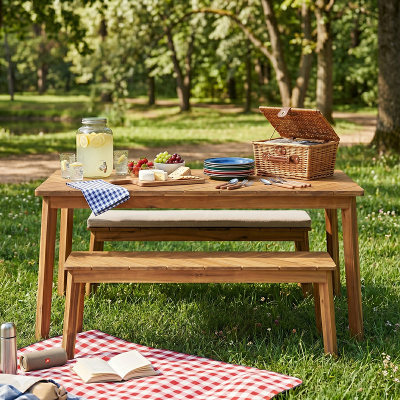 Ensemble de salle à manger 3 pièces en bois massif pour l'extérieur et l'intérieur
