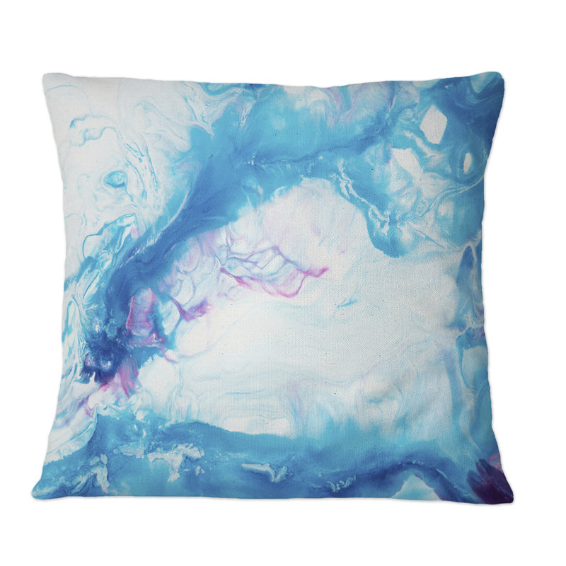 Abstrait imprimé liquide blanc et bleu abstrait - imprimé moderne, 16 po x 16 po
