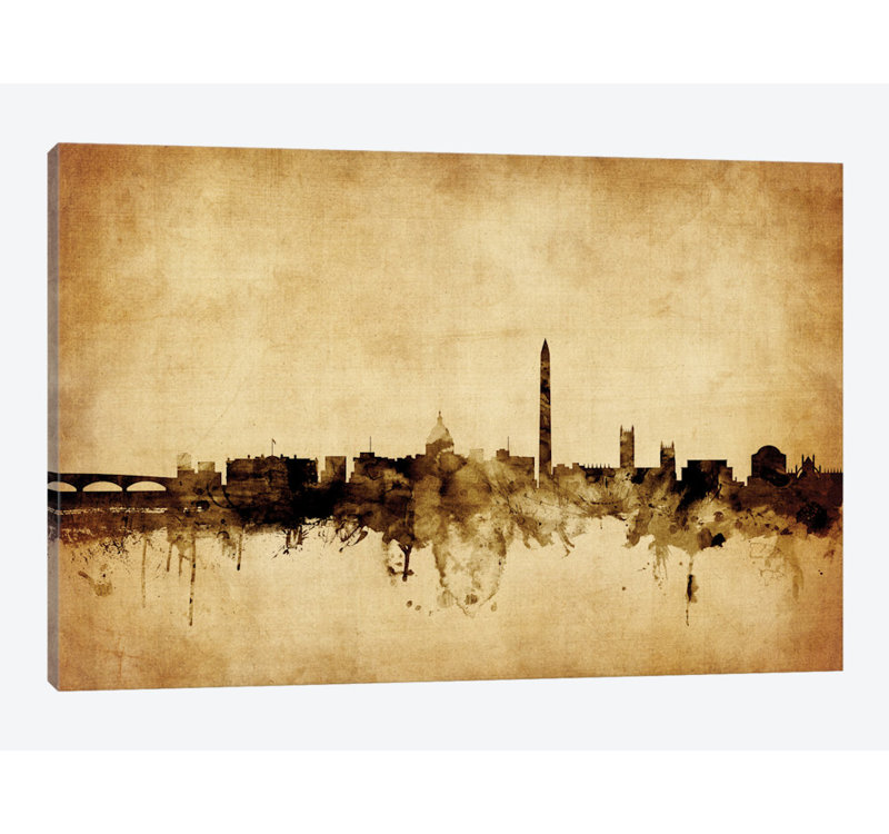 Foxed (Retro) Skyline Series: Washington, D.C., États-Unis, impression sur toile tendue, H 8 po x l 12 po x P 0,75 po