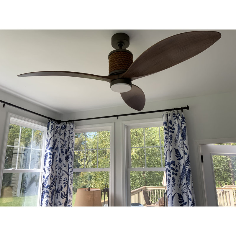 Marin 60" Indoor/Outdoor Integrated LED Nautical Rope-Wrapped Ceiling Fan with Remote, Metallic Matte Bronze, Walnut