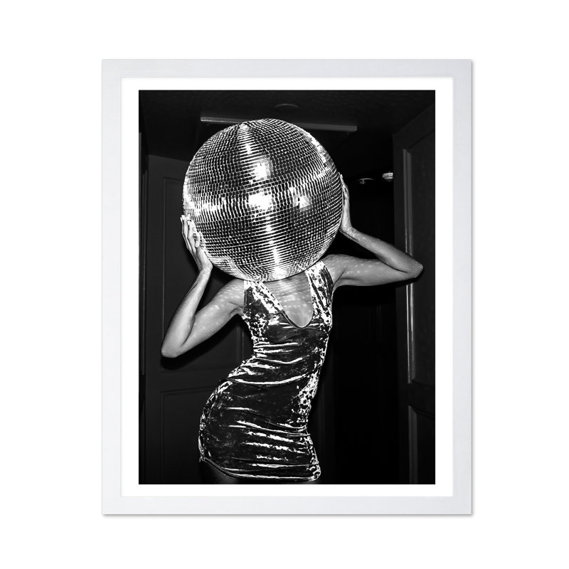 Tête de boule disco No1, Affiche, H 18 po x l 24 po, Encadrement blanc