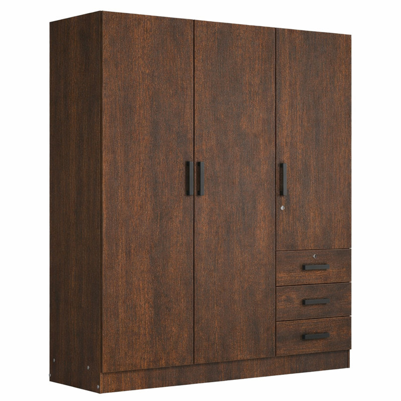 Armoire-penderie de 61 po avec 3 tiroirs et tablettes Garrity, Brun rustique