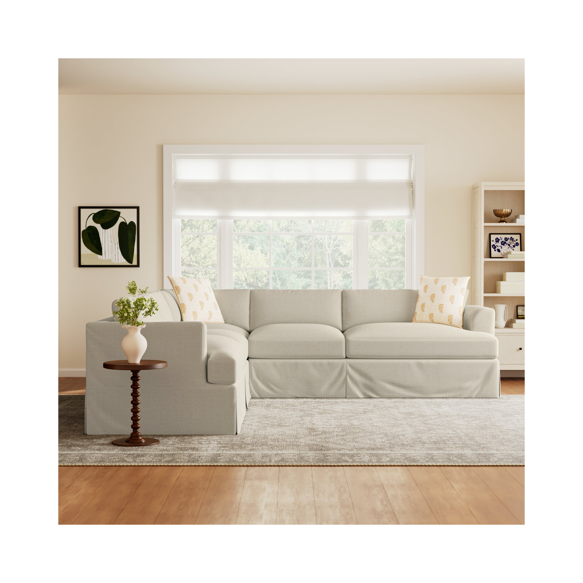 Lucia 4 - Piece Slipcovered L-Sectional, Right Hand Facing, Bevin Natural Linen Blend