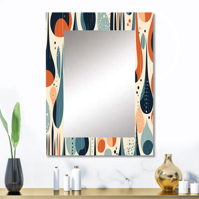 Orange orange Midcentury Balance II - formes abstraites, miroir mural, miroir orange, impression sur métal